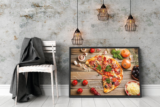 Pizza Italia auf Holztisch Schattenfugenrahmen Wohnzimmer