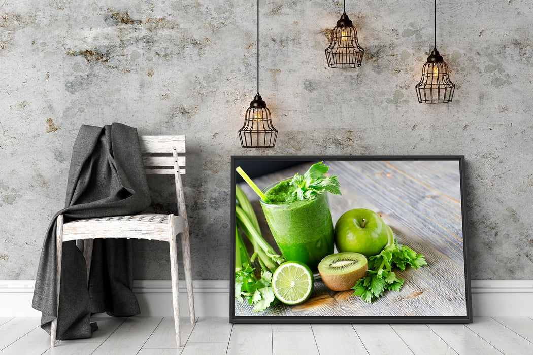 BIO Smoothie Apfel Limette Kiwi Schattenfugenrahmen Wohnzimmer