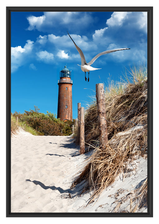 Schöner Leuchtturm am Strand Schattenfugenrahmen 100x70
