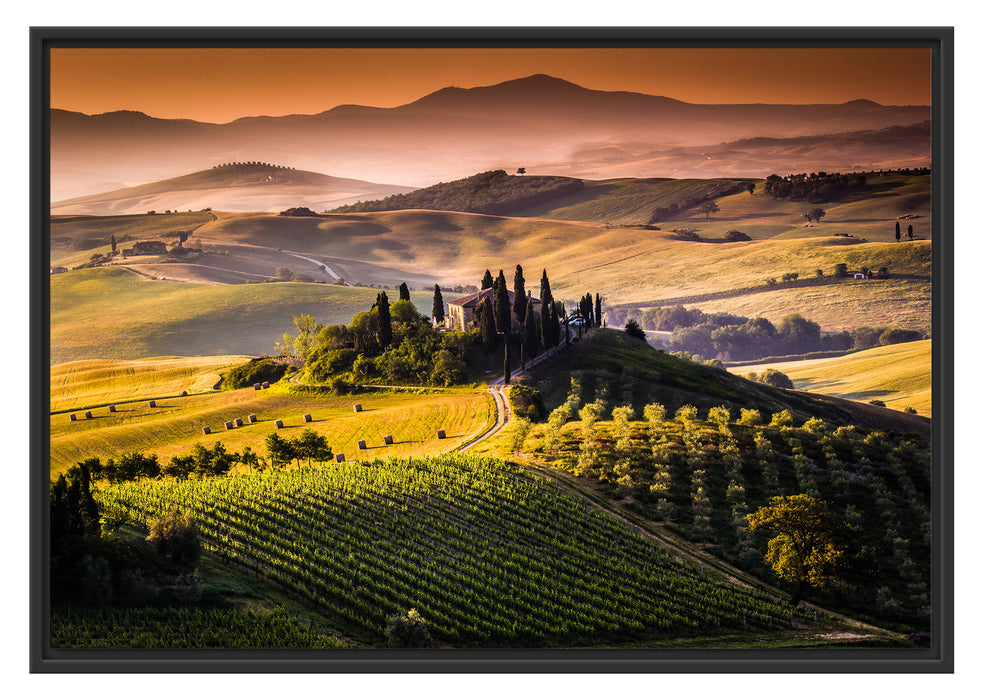 Pixxprint Wunderschöne Landschaft Toskana, im Schwebe-Effekt Bilderrahmen