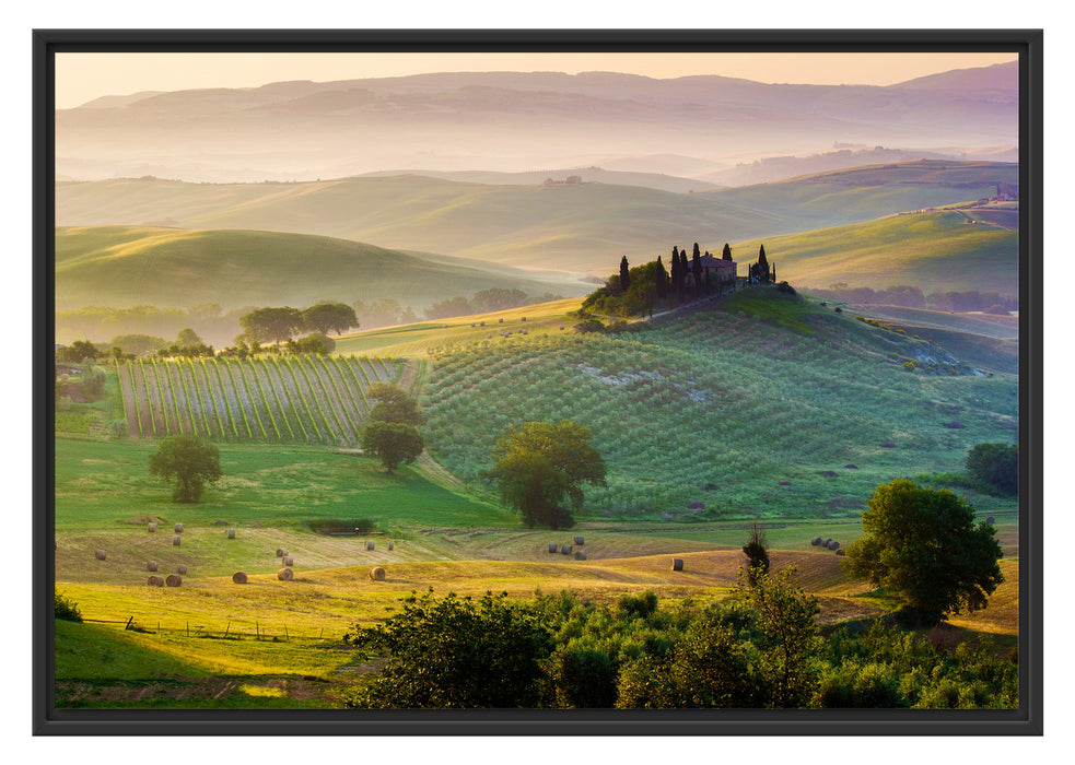 Pixxprint Toskana Landschaft, im Schwebe-Effekt Bilderrahmen