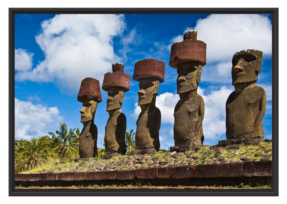 Pixxprint Moai Statuen Osterinseln, im Schwebe-Effekt Bilderrahmen