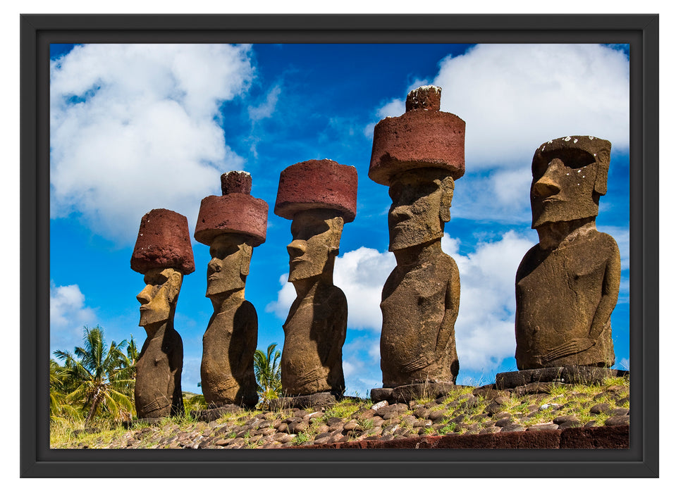 Moai Statuen Osterinseln Schattenfugenrahmen 55x40