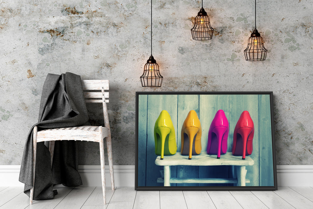 Bunte High Heels Schattenfugenrahmen Wohnzimmer