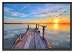 Steg mit Möwen bei Sonnenuntergang Schattenfugenrahmen 100x70