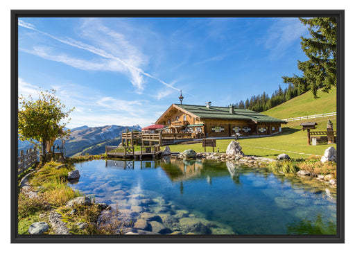 Schönes Haus in den Alpen Schattenfugenrahmen 100x70