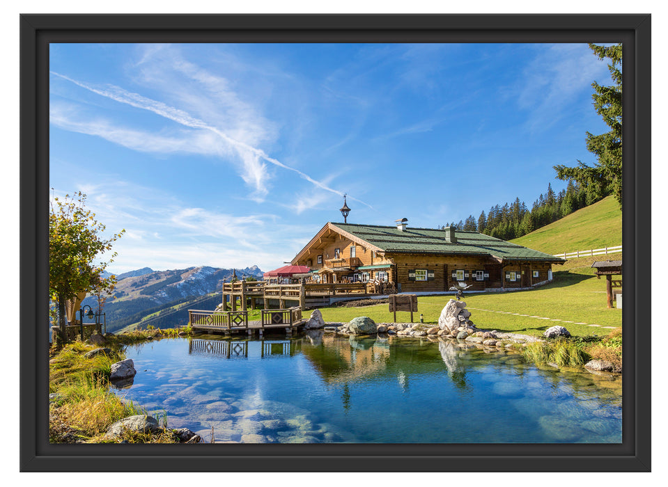 Schönes Haus in den Alpen Schattenfugenrahmen 55x40