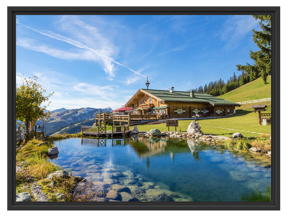 Schönes Haus in den Alpen Schattenfugenrahmen 80x60