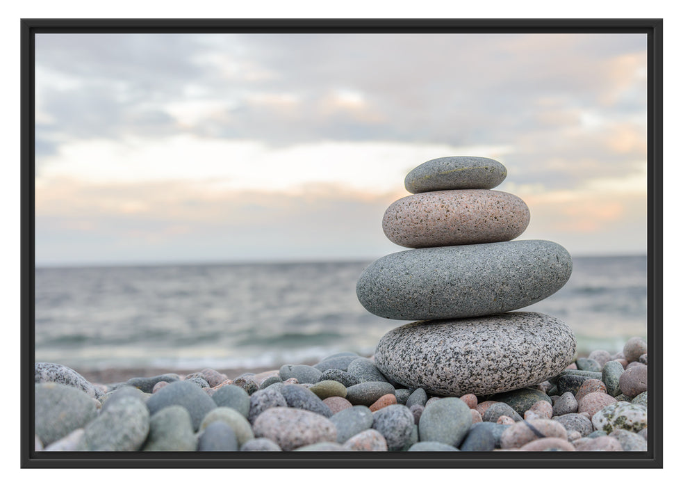 Pixxprint Steinturm am Strand, im Schwebe-Effekt Bilderrahmen