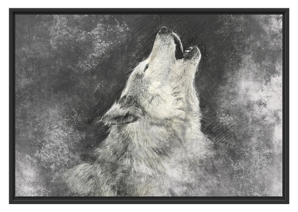 Pixxprint Heulender Wolf Kunst, im Schwebe-Effekt Bilderrahmen