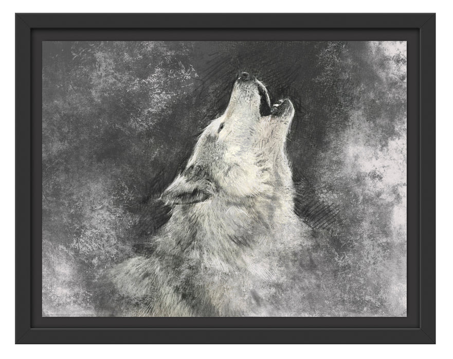 Heulender Wolf Kunst Schattenfugenrahmen 38x30