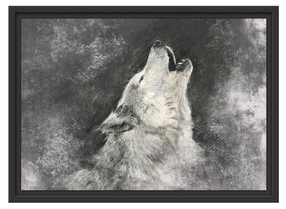 Heulender Wolf Kunst Schattenfugenrahmen 55x40