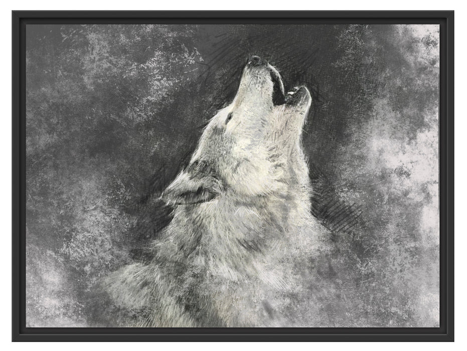 Heulender Wolf Kunst Schattenfugenrahmen 80x60