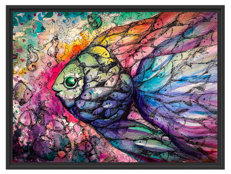 Bunte Fische Kunst Schattenfugenrahmen 80x60