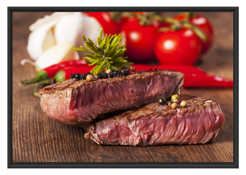 Pixxprint Saftiges Pfeffer Steak, im Schwebe-Effekt Bilderrahmen