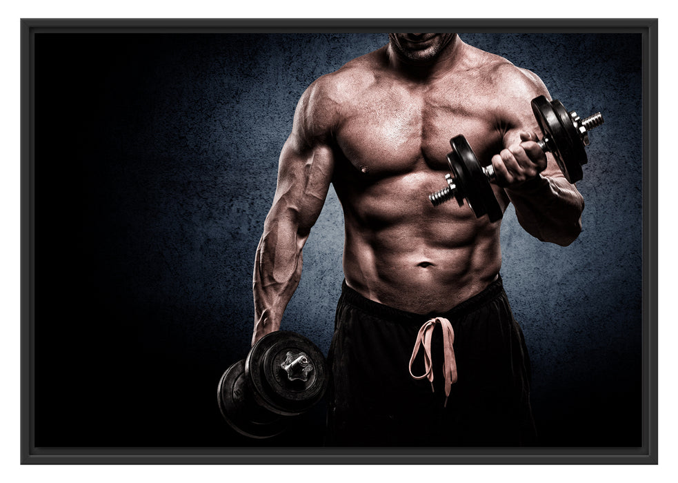 Pixxprint Starker Bodybuilder mit Hantel, im Schwebe-Effekt Bilderrahmen
