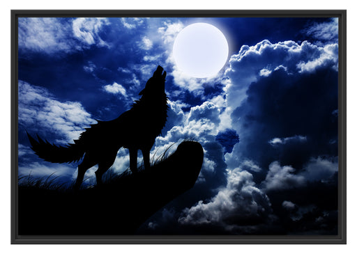 Wolf im Mondschein Schattenfugenrahmen 100x70