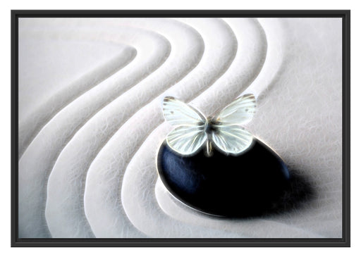 Schmetterling auf Zen Stein Schattenfugenrahmen 100x70