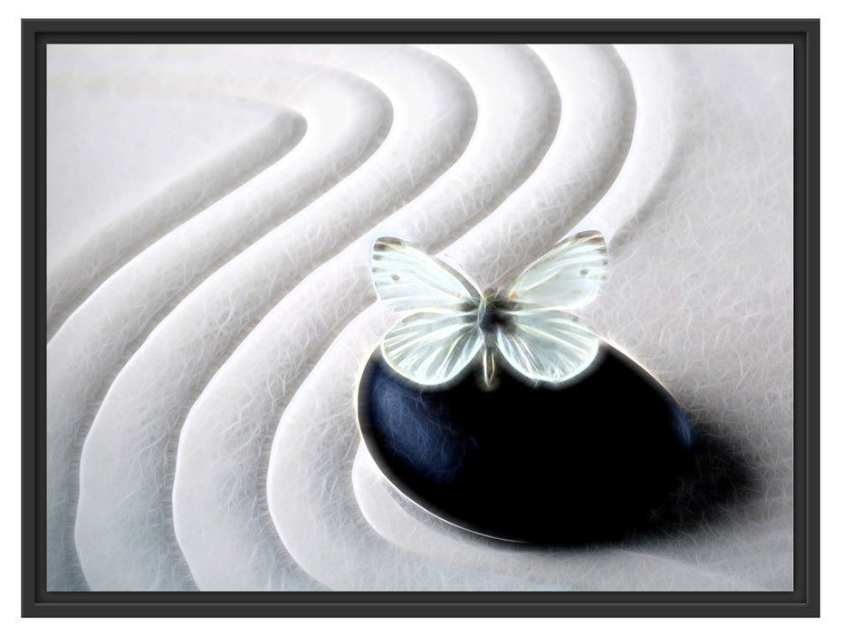 Schmetterling auf Zen Stein Schattenfugenrahmen 80x60