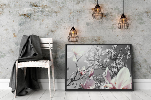 schöne Magnolie Blüten Schattenfugenrahmen Wohnzimmer