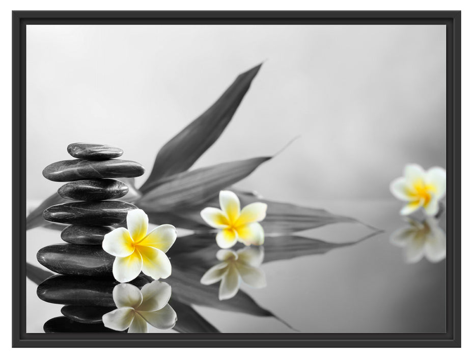 Monoi Blüten Zen Steinturm Schattenfugenrahmen 80x60