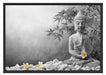 Buddha mit Monoi Blüte in der Hand Schattenfugenrahmen 100x70