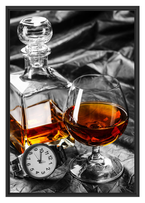 Pixxprint Man Things mit Whiskey und Uhr, im Schwebe-Effekt Bilderrahmen