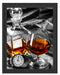 Man Things mit Whiskey und Uhr Schattenfugenrahmen 38x30