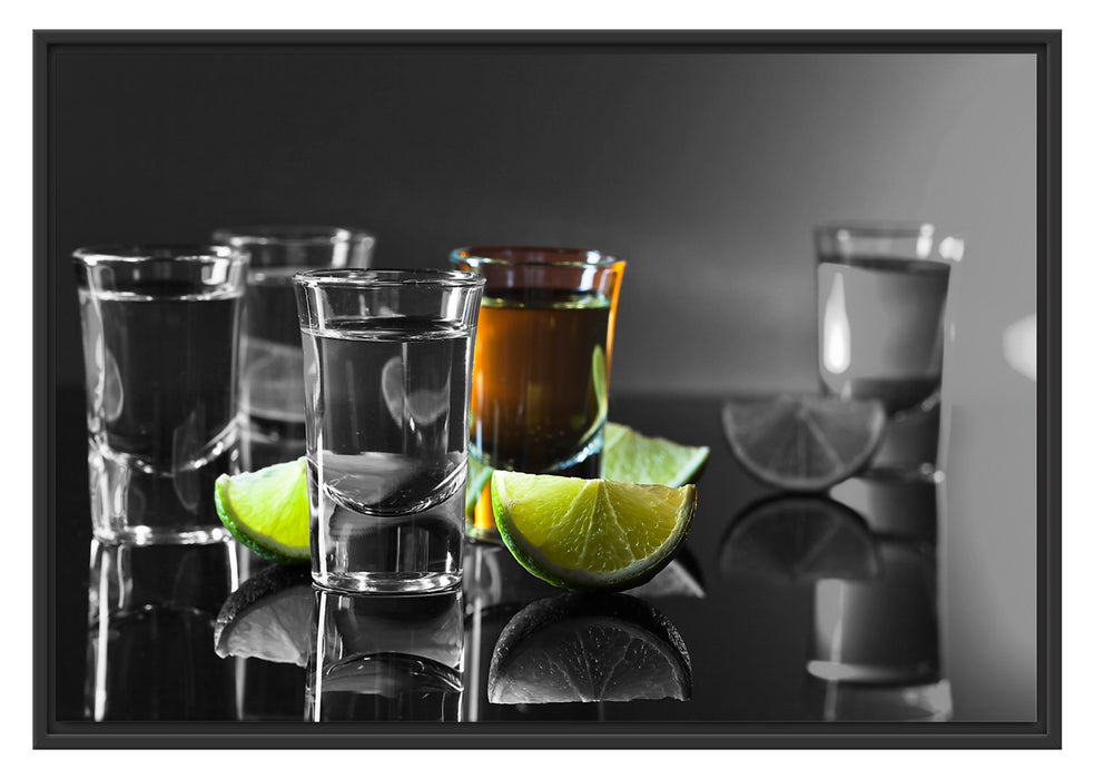 Pixxprint Tequila Shots mit Limetten, im Schwebe-Effekt Bilderrahmen