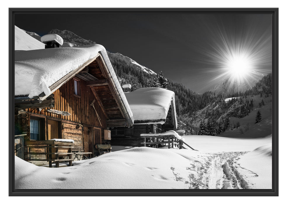 Pixxprint Alpenhütten, im Schwebe-Effekt Bilderrahmen