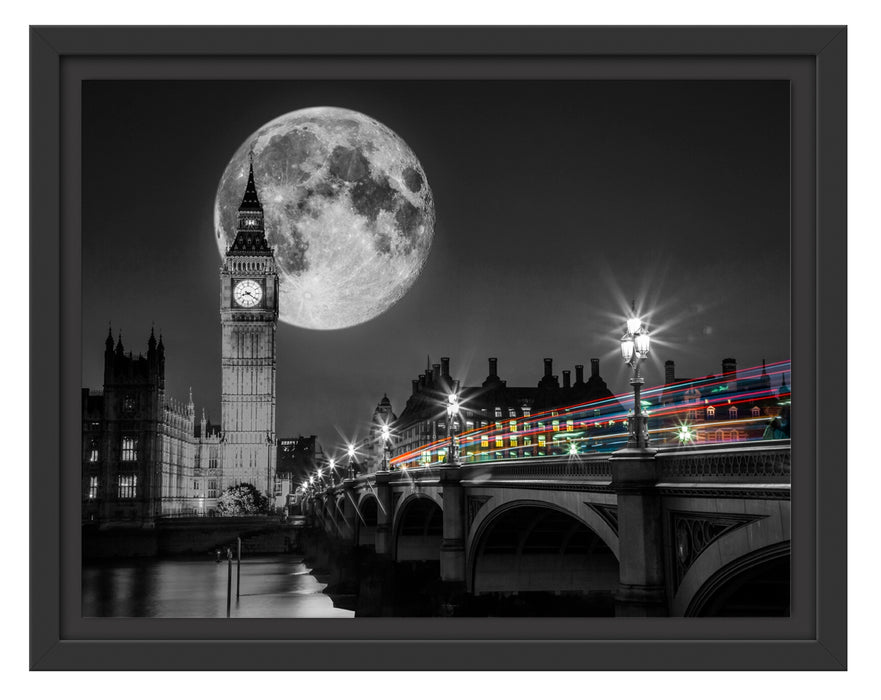 Big Ben mit Mond London Schattenfugenrahmen 38x30