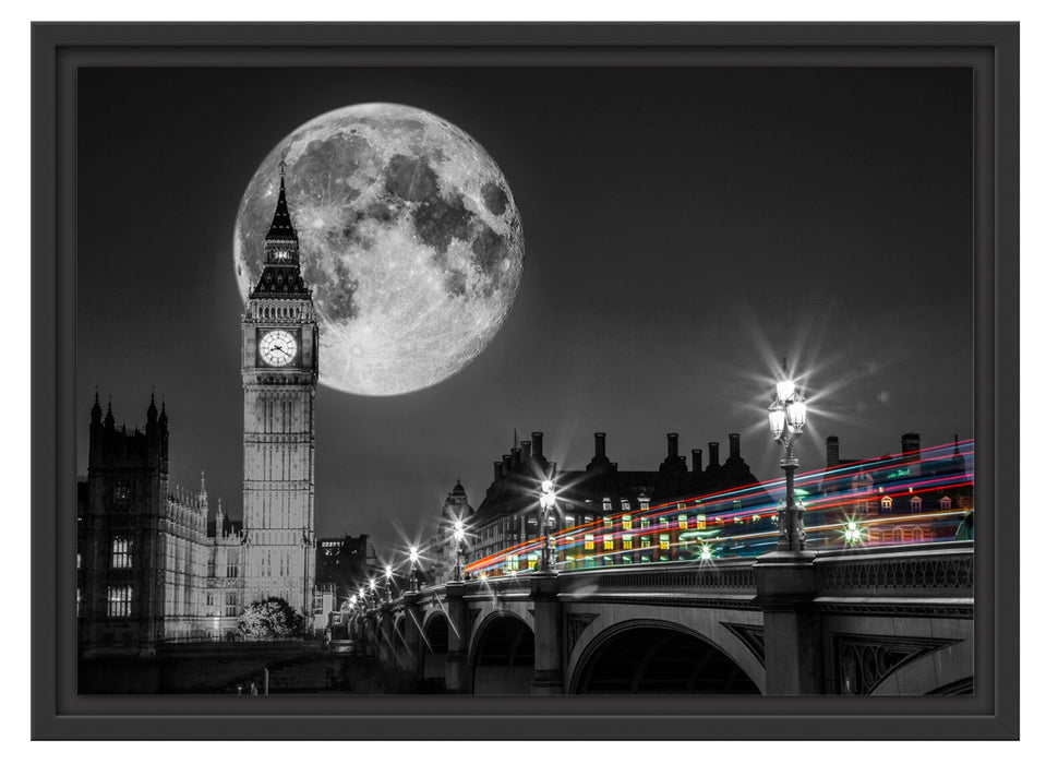 Big Ben mit Mond London Schattenfugenrahmen 55x40