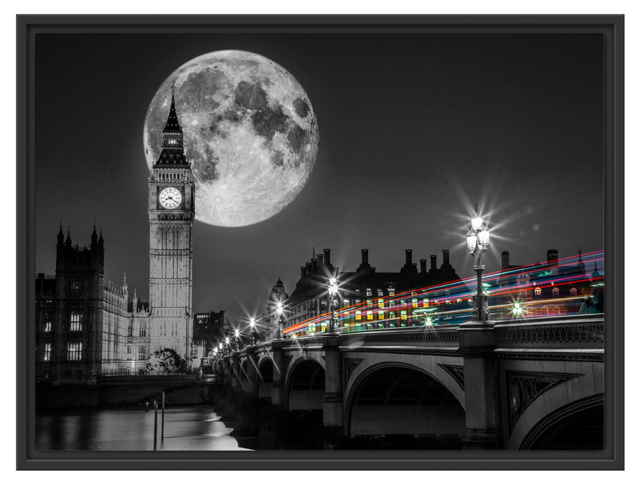 Big Ben mit Mond London Schattenfugenrahmen 80x60