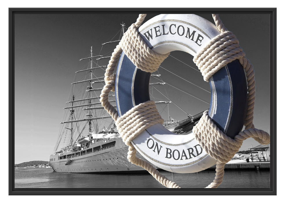 Pixxprint Rettungsring im Hafen, im Schwebe-Effekt Bilderrahmen