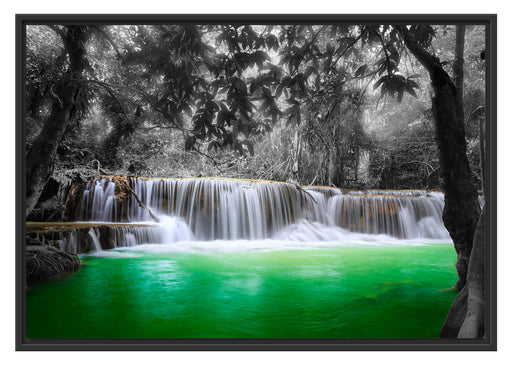 schöner Wasserfall im Dschungel Schattenfugenrahmen 100x70