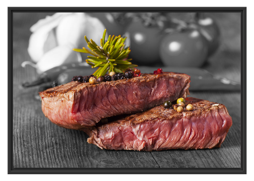 Pixxprint Leckeres Pfeffer Steak Medium, im Schwebe-Effekt Bilderrahmen