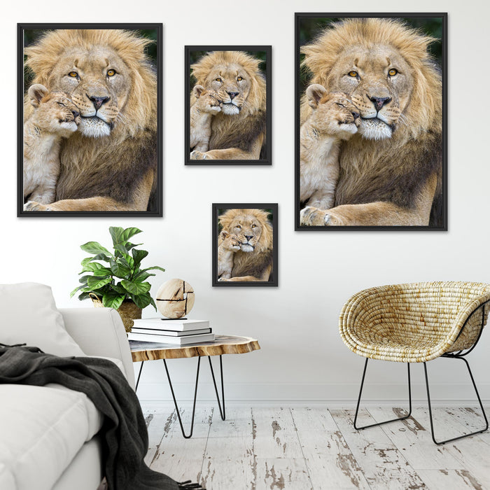 Löwe mit Jungtier Schattenfugenrahmen Dekovorschlag