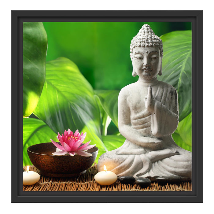 Seerose & Buddha Statue Schattenfugenrahmen Quadratisch 40x40