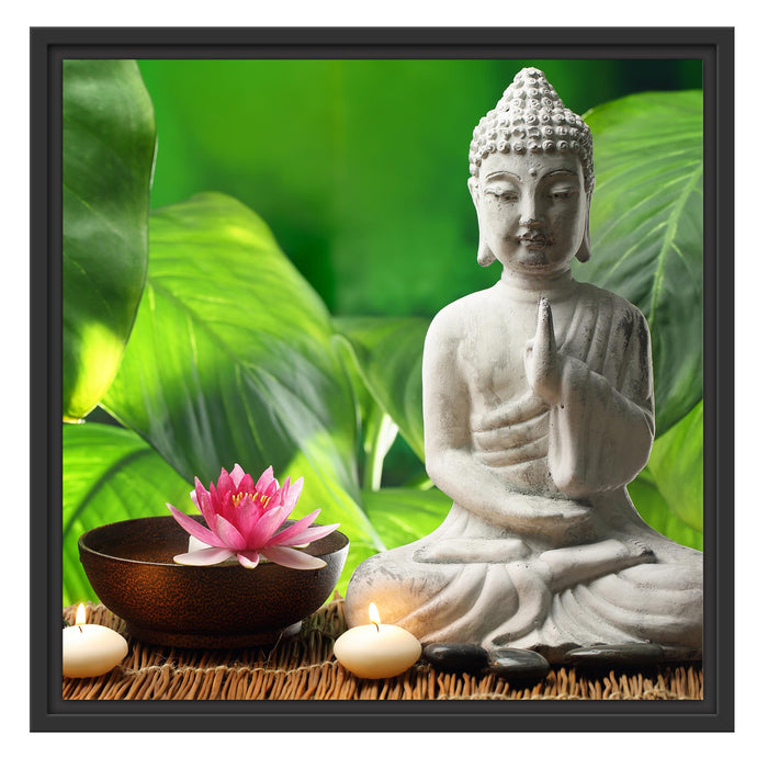 Seerose & Buddha Statue Schattenfugenrahmen Quadratisch 55x55