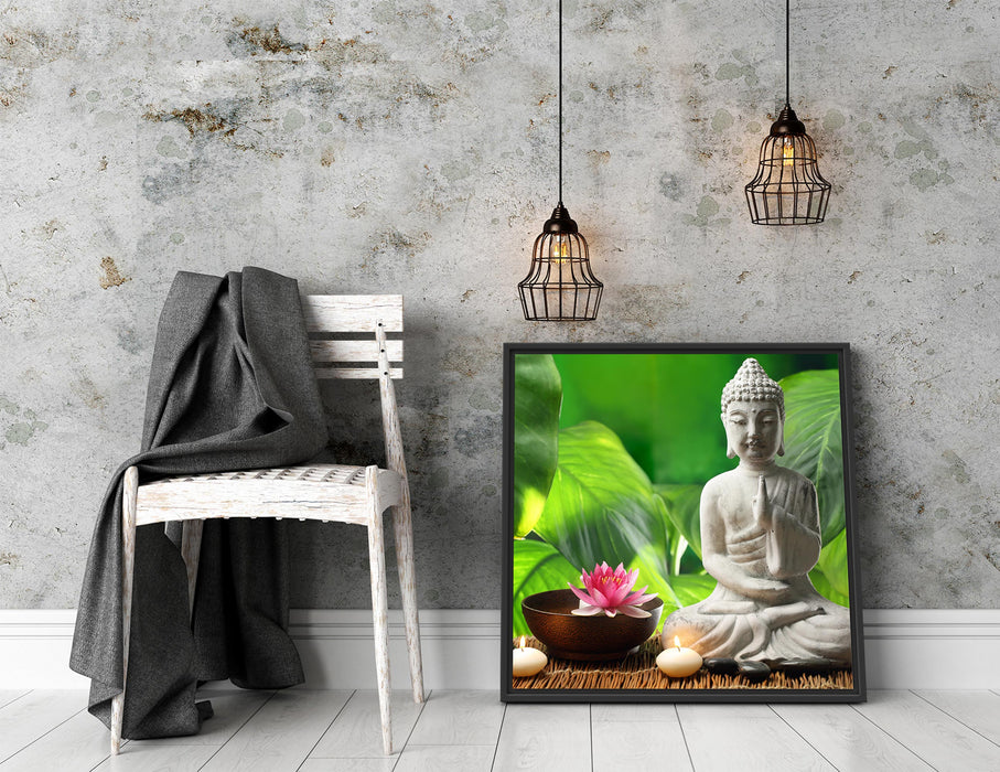 Seerose & Buddha Statue Quadratisch Schattenfugenrahmen Dekovorschlag