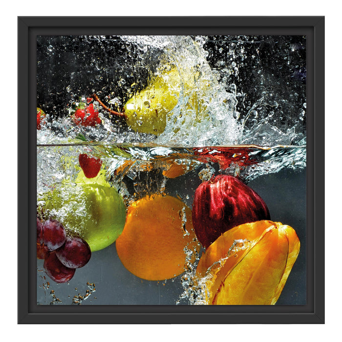 Früchte fallen ins Wasser Schattenfugenrahmen Quadratisch 40x40