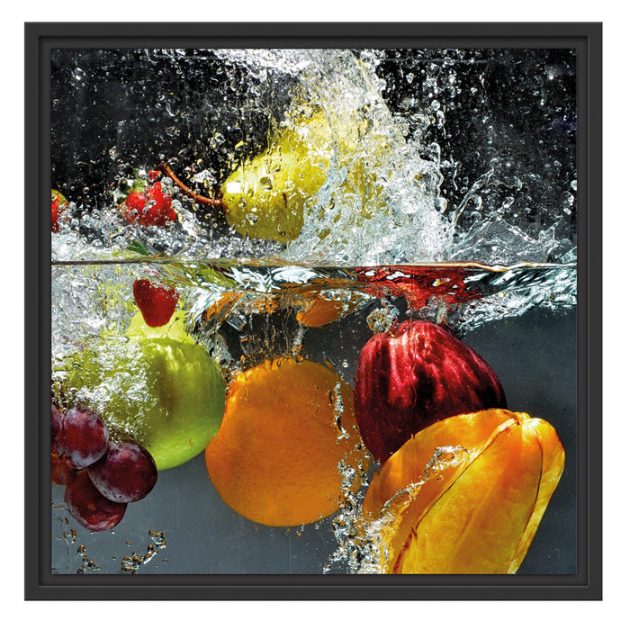 Früchte fallen ins Wasser Schattenfugenrahmen Quadratisch 55x55