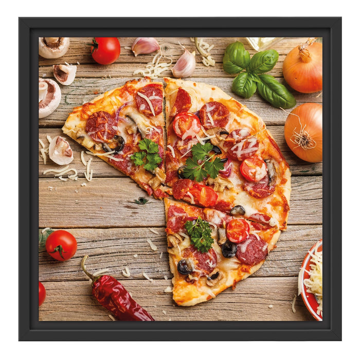 Pizza Italia auf Holztisch Schattenfugenrahmen Quadratisch 40x40