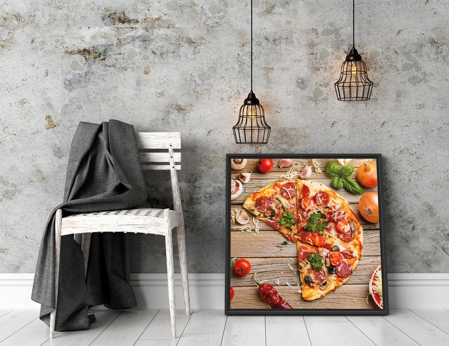 Pizza Italia auf Holztisch Quadratisch Schattenfugenrahmen Dekovorschlag