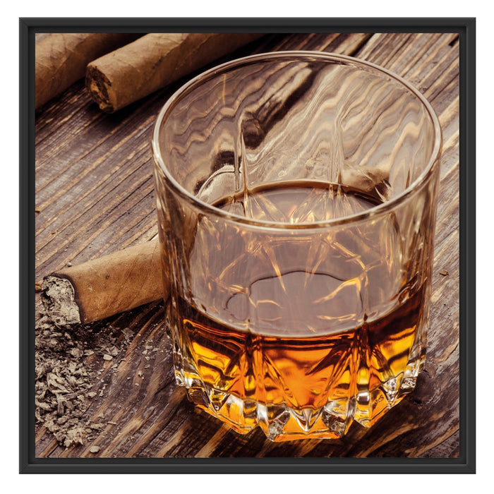 Whiskey und Zigarren Schattenfugenrahmen Quadratisch 70x70