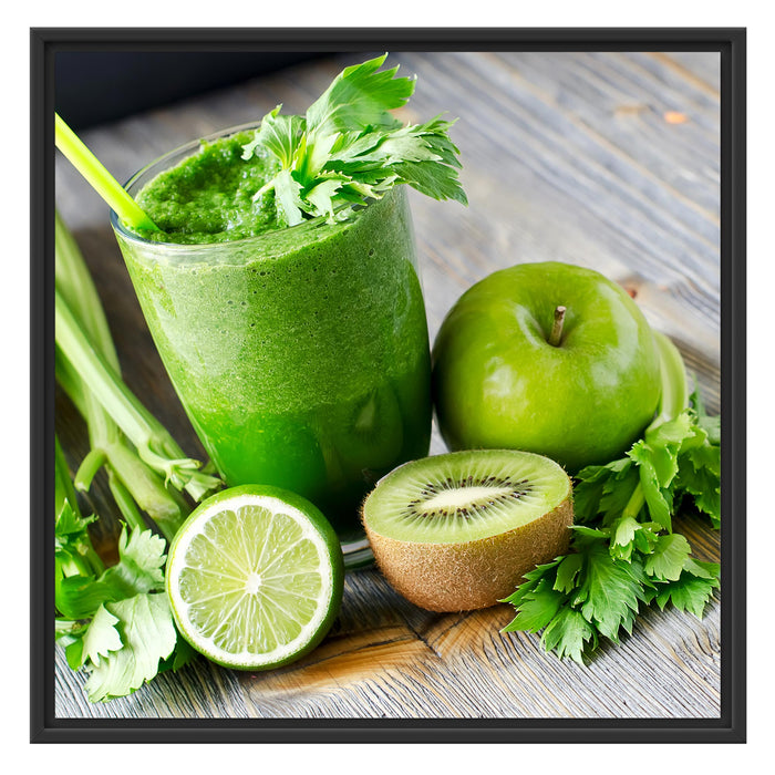 BIO Smoothie Apfel Limette Kiwi Schattenfugenrahmen Quadratisch 70x70