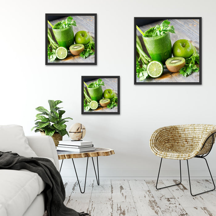 BIO Smoothie Apfel Limette Kiwi Quadratisch Schattenfugenrahmen Wohnzimmer