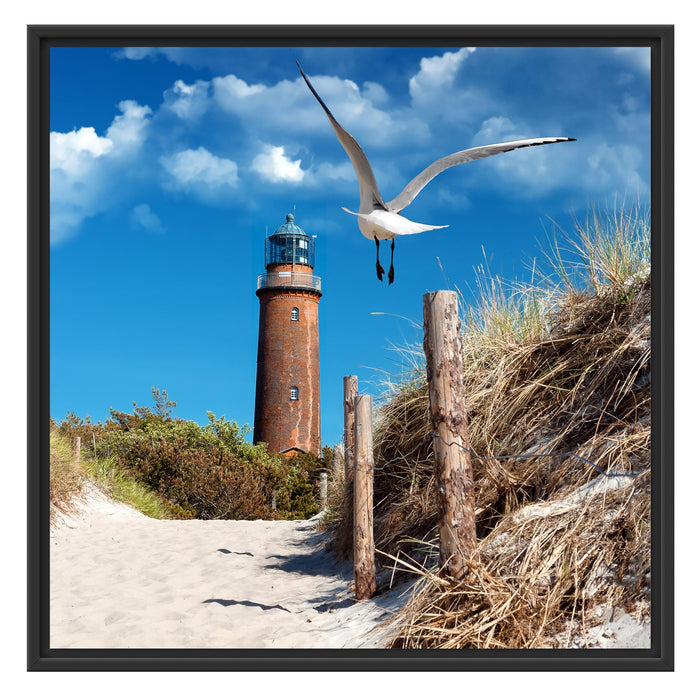 Schöner Leuchtturm am Strand Schattenfugenrahmen Quadratisch 70x70