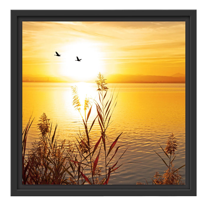 Sonnenuntergang am See Schattenfugenrahmen Quadratisch 40x40