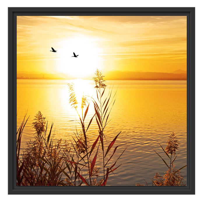 Sonnenuntergang am See Schattenfugenrahmen Quadratisch 55x55